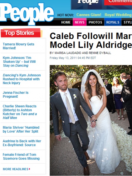 「キングス・オブ・レオン」ケイレブ・フォロウィル、ヴィクトリアズ・シークレット・モデルのリリー・オルドリッジとついに結婚。画像：people.com
