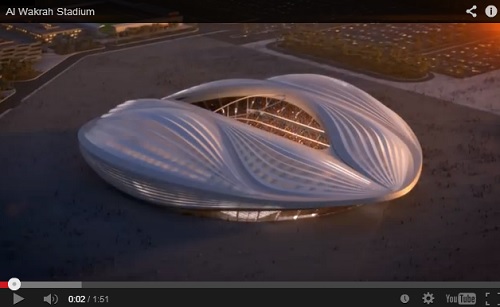2022ワールドカップ新スタジアムの構想。画像はYouTubeのスクリーンショット
