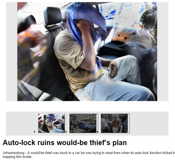 車に閉じ込められて捕まるしかなかった男（画像はiol.co.za/newsのスクリーンショット）