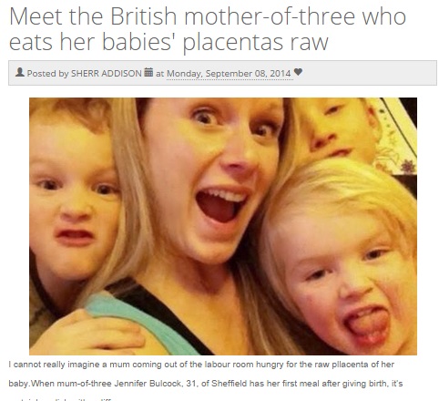 出産のたびに胎盤をナマで食べたと語る英女性（画像はtruyan.comのスクリーンショット）