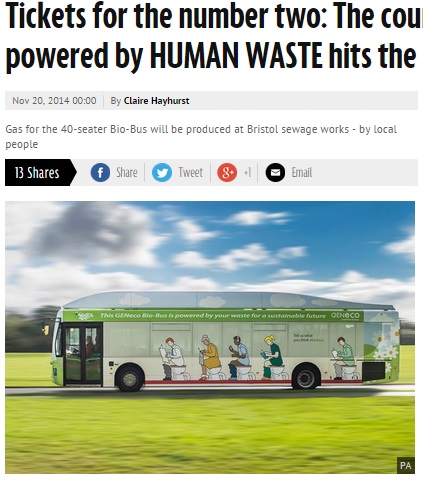 イングランドで人糞を使用したバイオ・バスが登場（画像はmirror.co.ukのスクリーンショット）