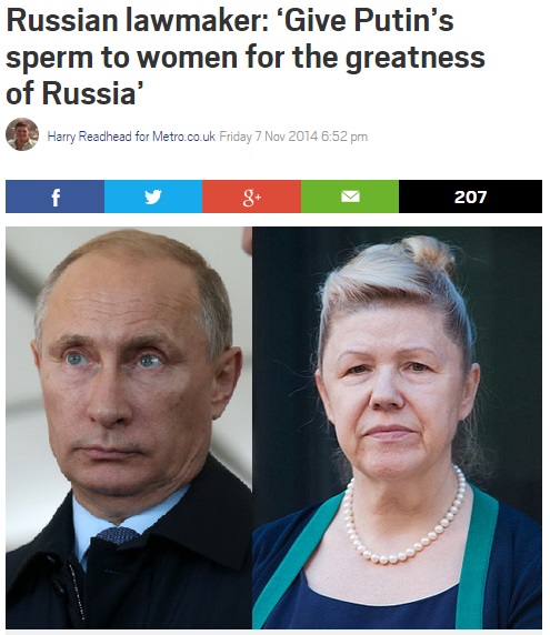 露・女性議員が「プーチン大統領の精子を女性たちに！」（画像はmetro.co.ukのスクリーンショット）