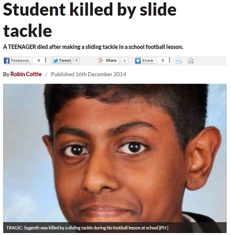 体育の授業でサッカーをしていた14歳少年が死亡（画像はdailystar.co.ukのスクリーンショット）