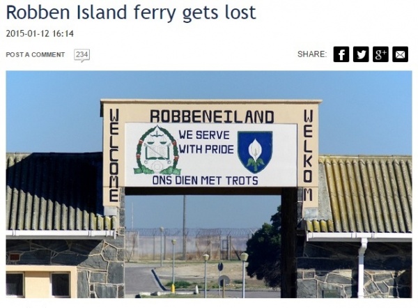 ロベン島行きのフェリーに問題多発（画像はtraveller24.news24.comのスクリーンショット）