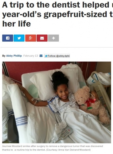 無事、腫瘍を摘出した11歳少女（画像はwashingtonpost.comのスクリーンショット）