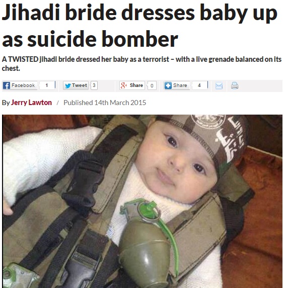 「イスラム国」では赤ちゃんも自爆テロ要員か（画像はdailystar.co.ukのスクリーンショット）