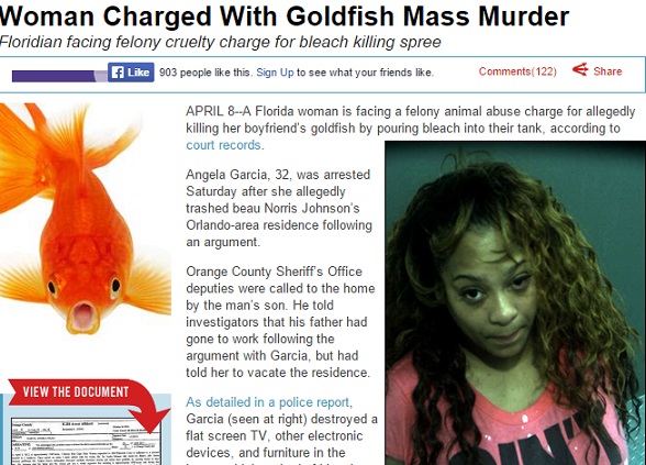 ボーイフレンド宅の金魚を漂白剤で殺した女（画像はthesmokinggun.comのスクリーンショット）