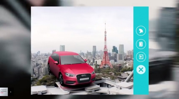 実物大のAudi A3がアナタの好きな場所にどこでも出現！　シチュエーションは自由自在。オモシロ写真を撮ってみよう。