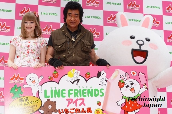 「LINE FRIENDS アイス いちご練乳」新商品発表会にて　ダコタ・ローズ、藤岡弘、、コニー