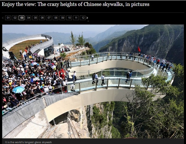 世界一の長さを誇るスカイウォークが中国・重慶市に登場（画像はtelegraph.co.ukのスクリーンショット）