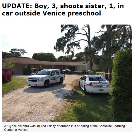 フロリダ州で3歳児が誤って発砲、妹の顔に命中（画像はheraldtribune.comのスクリーンショット）