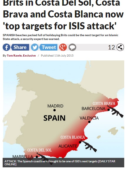 テロの次なるターゲットはスペインのリゾート地と専門家（画像はdailystar.co.ukのスクリーンショット）