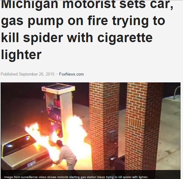 クモの恐怖から思わず火をつけ、ポンプが爆発（画像はfoxnews.comのスクリーンショット）