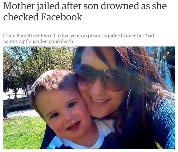 息子が溺死。スマホに夢中の母親に懲役5年（画像はtheguardian.comのスクリーンショット）