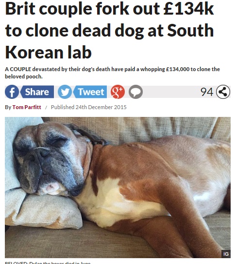 【海外発！Breaking News】死んだ愛犬のクローンを2400万円で注文。英夫婦が韓国企業に