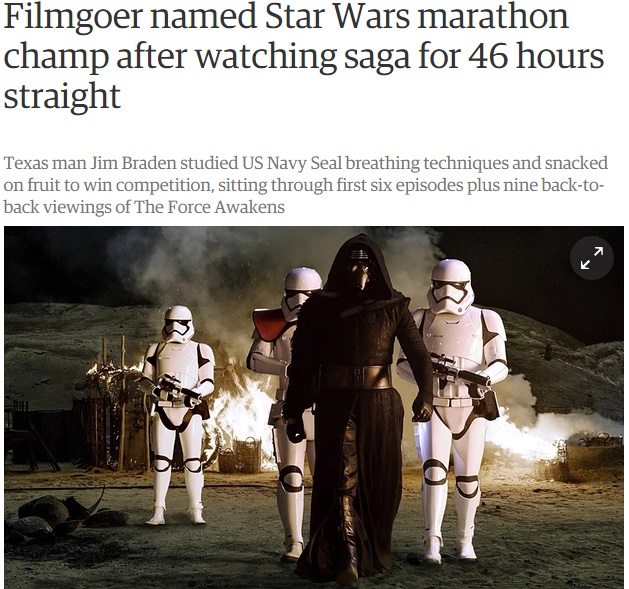 『スター・ウォーズ』ファン、46時間ぶっ続けで鑑賞（画像はtheguardian.comのスクリーンショット）