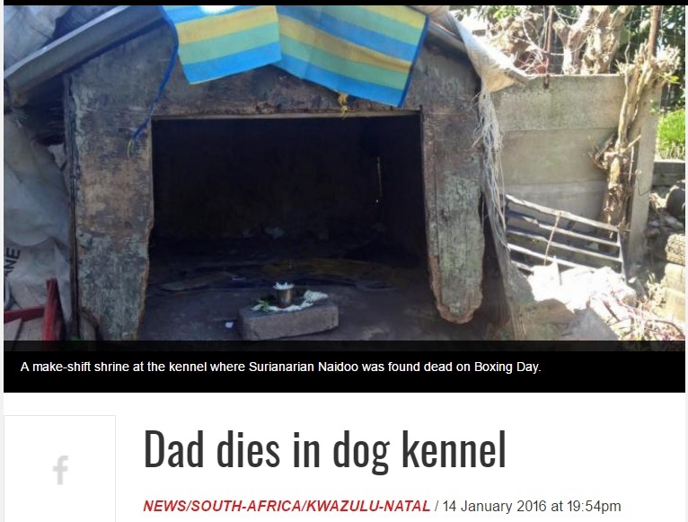 犬小屋で55歳男性が孤独死（出典：http://www.iol.co.za）