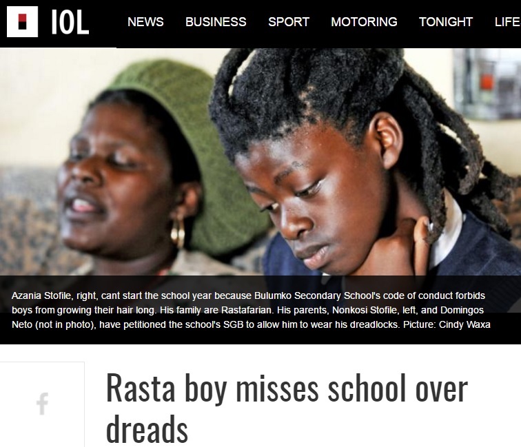 ラスタファリアンの家庭で育った少年、高校に通えず（出典：http://www.iol.co.za）