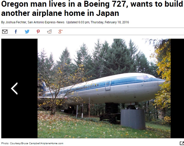 「ボーイング727型機に暮らしてもう15年」と米男性（出典：http://www.seattlepi.com）