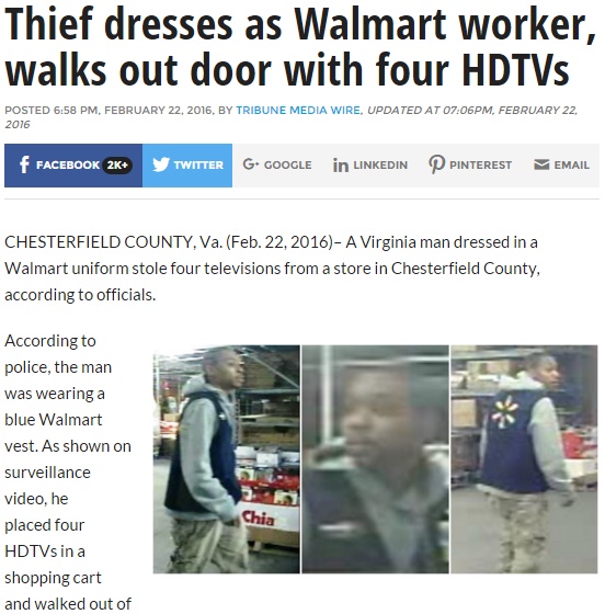 ウォルマートのTV泥棒、犯人はユニフォームを着たニセ従業員（出典：http://fox59.com）