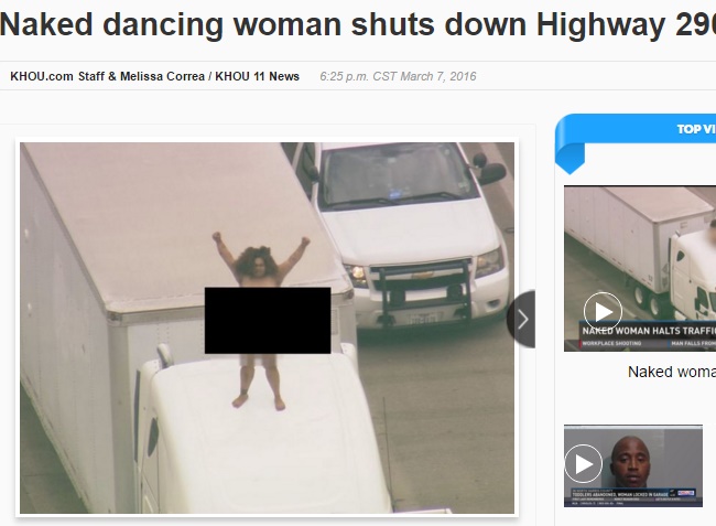 テキサスの国道、トレーラーの上で全裸の若い女が踊る（出典：http://www.khou.com）