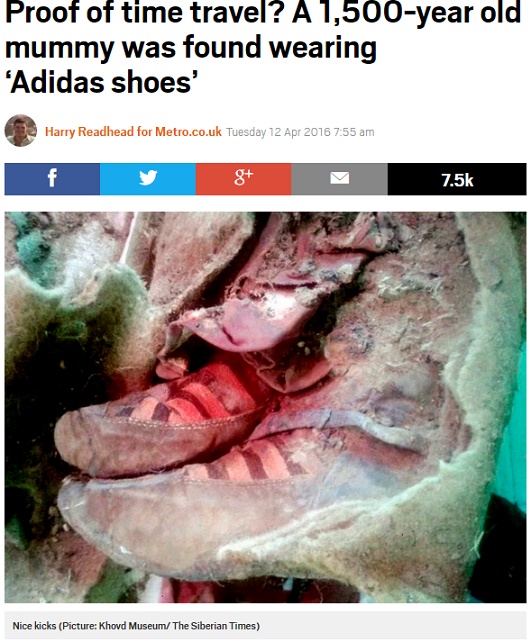 死後推定1500年のミイラ、靴がなぜかアディダス風（出典：http://metro.co.uk）