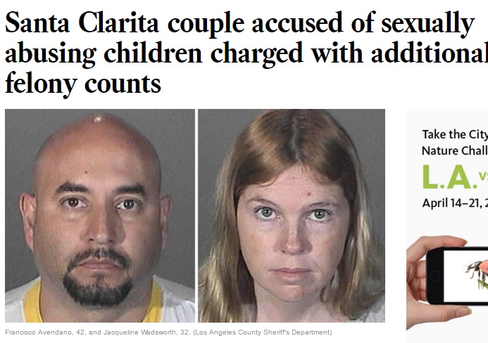 性倒錯カップル、近所の幼児10名に性的暴行（出典：http://www.latimes.com）