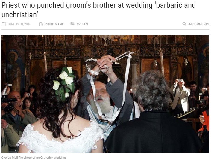 司祭、結婚式で新郎の弟を殴る（出典：http://cyprus-mail.com）