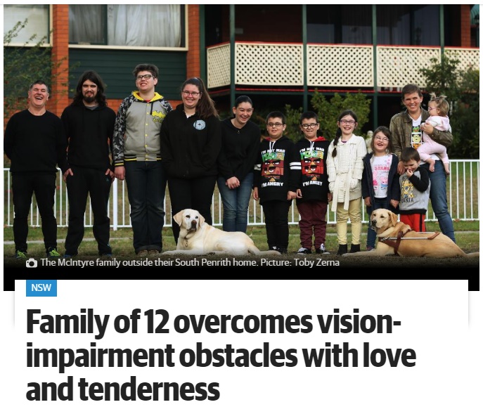 眼病の遺伝を覚悟の上で10人の子をなした豪夫婦（出典：http://www.dailytelegraph.com.au）
