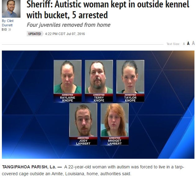 親族5名、自閉症の女性を売春目的で監禁（出典：http://www.wdsu.com）
