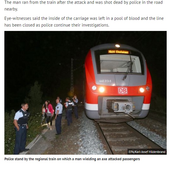 南独ヴュルツブルクを走る列車内で難民斧を振り回す（出典：http://www.mirror.co.uk）