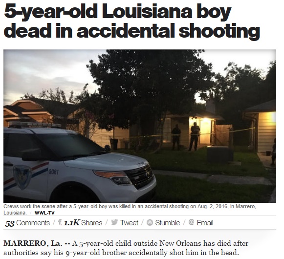 「拳銃ごっこ」の9歳兄、仲良しの5歳弟を誤って銃殺（出典：http://www.cbsnews.com）