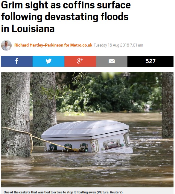 【海外発！Breaking News】米ルイジアナ州の洪水被害で墓地の棺桶が浮かぶ