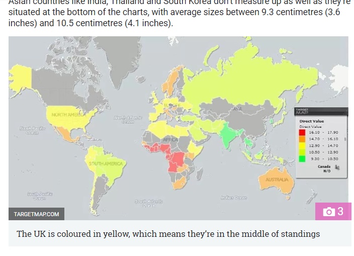 最新の“世界各国の平均ペニスサイズ”（出典：http://www.mirror.co.uk）