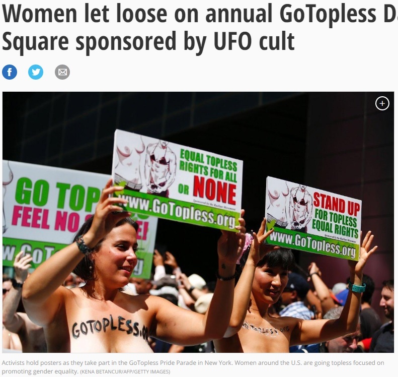 トップレスでパレードする女性たち（出典：http://www.nydailynews.com）