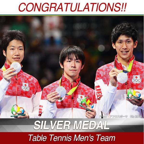 卓球男子・水谷隼選手、丹羽孝希選手、吉村真晴選手（出典：https://www.instagram.com/team_nippon）