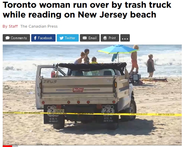 米ビーチで女性がゴミ収集車にひかれる（出典：http://globalnews.ca）