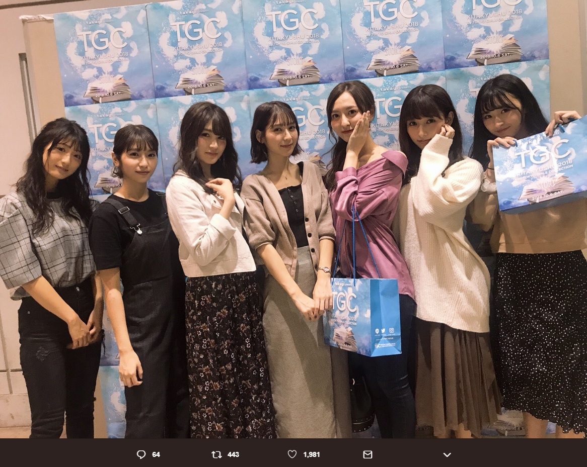 TGC北九州に出演したHKT48ユニットChouの7人（画像は『Chou（HKT48）　2018年10月6日付Twitter「TGCin北九州 ありがとうございました!!」』のスクリーンショット）