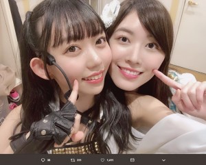 野島樺乃と松井珠理奈（画像は『野島樺乃（SKE48）　2018年12月3日付Twitter「＃松井珠理奈生誕祭 終わりましたっ！」』のスクリーンショット）