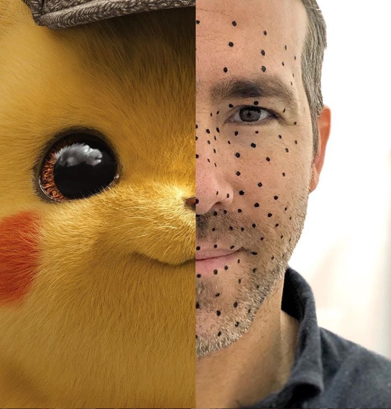 ピカチュウの声を担当するライアン・レイノルズ（画像は『Ryan Reynolds　2018年12月30日付Instagram「Pika-dots. ＃DetectivePikachu」』のスクリーンショット）