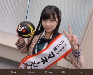 田中美久『くまモンハンド部』マネージャーに就任（画像は『HKT48　2019年5月14日付Twitter「【就任決定】＃田中美久 が＜2019女子ハンドボール世界選手権大会＞を応援する ＃くまモンハンド部 のマネージャーに就任いたしました！」』のスクリーンショット）