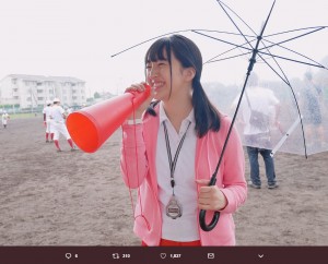 野球部マネージャー役の田島芽瑠（画像は『HKT48　2019年6月14日付Twitter「映画「泣くな赤鬼」余命半年の元生徒と教師の再会ー最後に分かり合えた絆の物語」』のスクリーンショット）