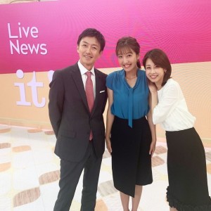 『Live News it!』のスタジオにて福原直英、小澤陽子、加藤綾子（画像は『加藤綾子　2019年7月1日付Instagram「今日から7月」』のスクリーンショット）