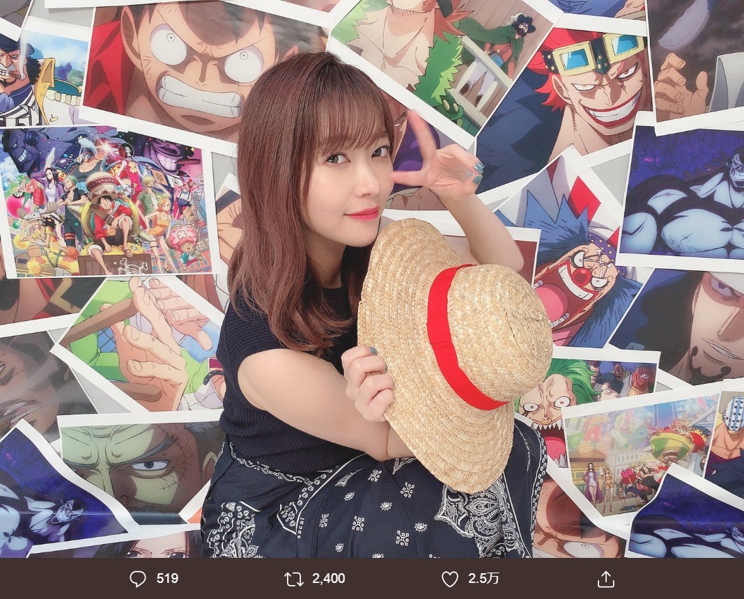 劇場版『ONE PIECE STAMPEDE』で歌姫アン役を務める指原莉乃（画像は『指原莉乃　2019年8月9日付Twitter「ワンピーススタンピード本日から公開です！」』のスクリーンショット）