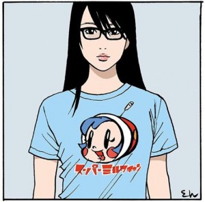 江口寿史が描いた『OH!スーパーミルクチャン』のTシャツを着た女性（画像は『江口寿史 EGUCHI HISASHI　2019年8月27日付Instagram「Sep.2007 ＃illustration ＃artwork ＃bandedessinee ＃comicart ＃supermilkchan」』のスクリーンショット）