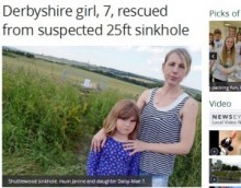 【EU発！Breaking News】7歳女児、広い野原で8mの穴に落下。「友達と一緒でよかった」と母親。（英）