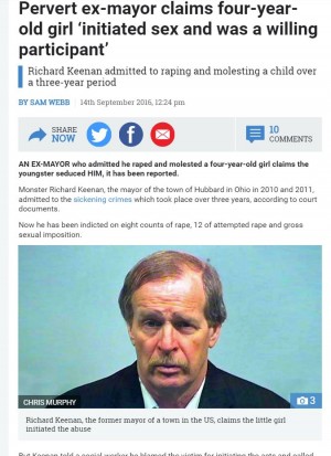 【海外発！Breaking News】米オハイオ州の元市長、4歳児を2年にわたり強姦　「女児が望んでいた」と無罪を主張