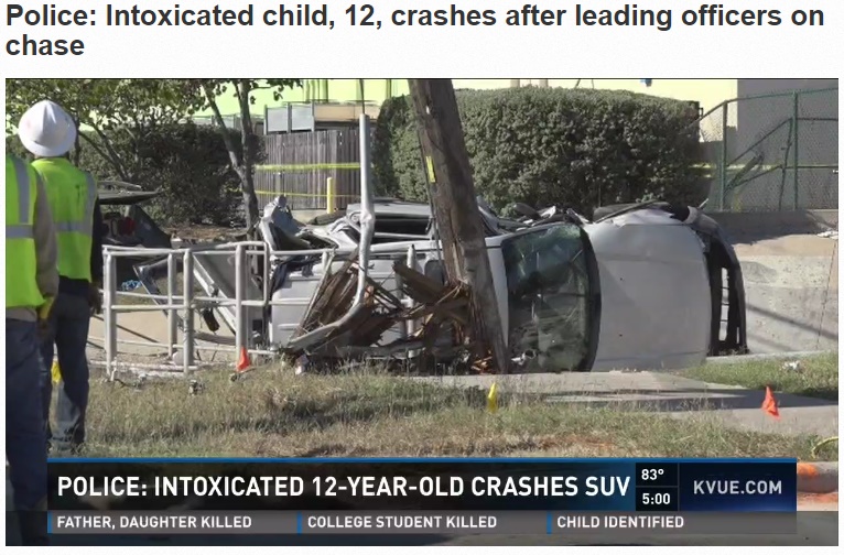 12歳少年が運転する車、カーチェイスの末に大破（出典：http://www.kvue.com）