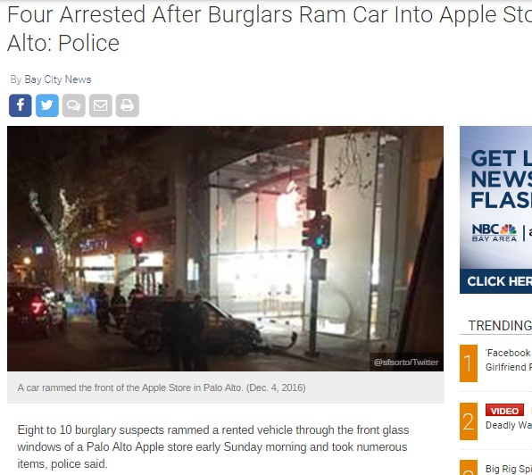 カリフォルニア州のAppleストアに窃盗グループ（出典：http://www.nbcbayarea.com）