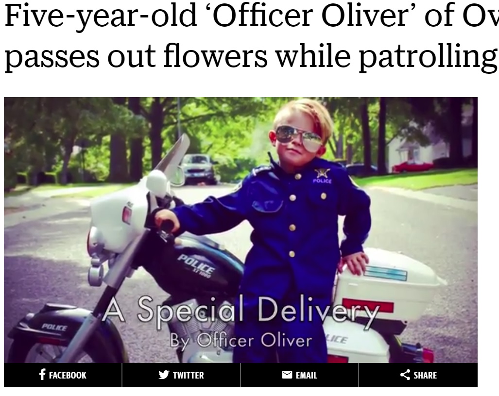 米カンザス州で5歳の警察官が大人気（出典：http://www.kansascity.com）